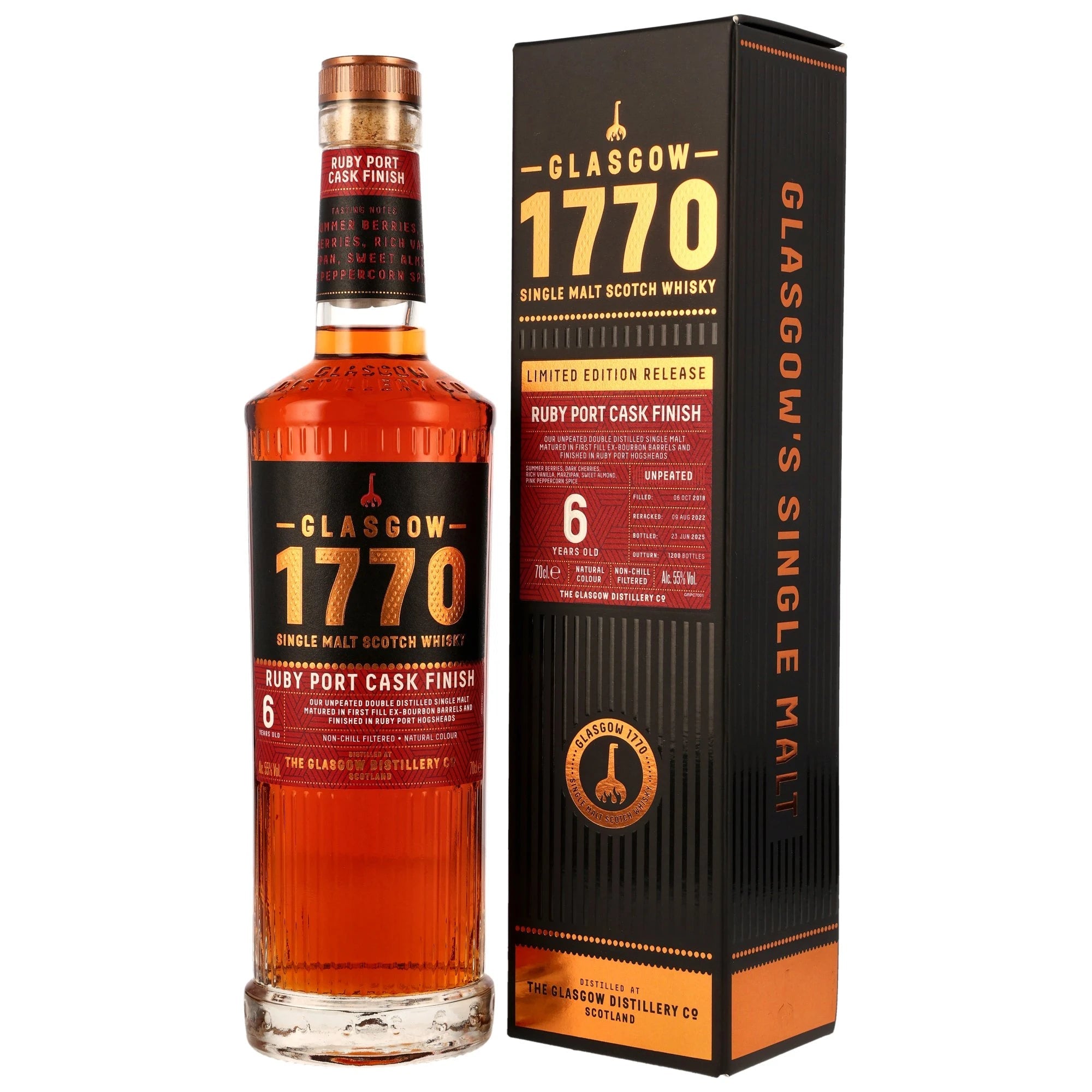 Glasgow 1770 - 2018/2025 - 6 y.o. - Ruby Port Cask Finish 55% vol. 700ml 1 - Maltimore.de - Premium Whisky Onlineshop