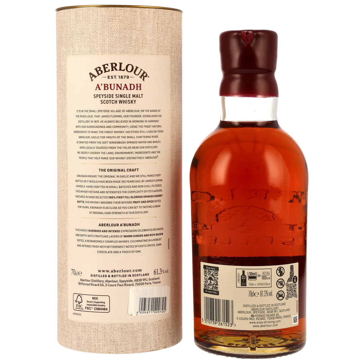 Aberlour A'bunadh Batch 085 61,3 % Flasche und Tube Rückseite