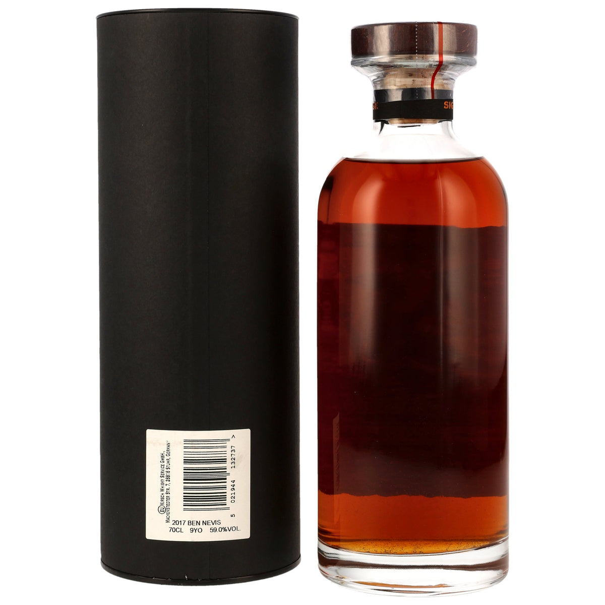 Ben Nevis 2017/2026 9 Jahre Orange Wine Finish #6 Signatory Kirsch Dragon 59% vol. 700ml – Rückansicht und Etikett