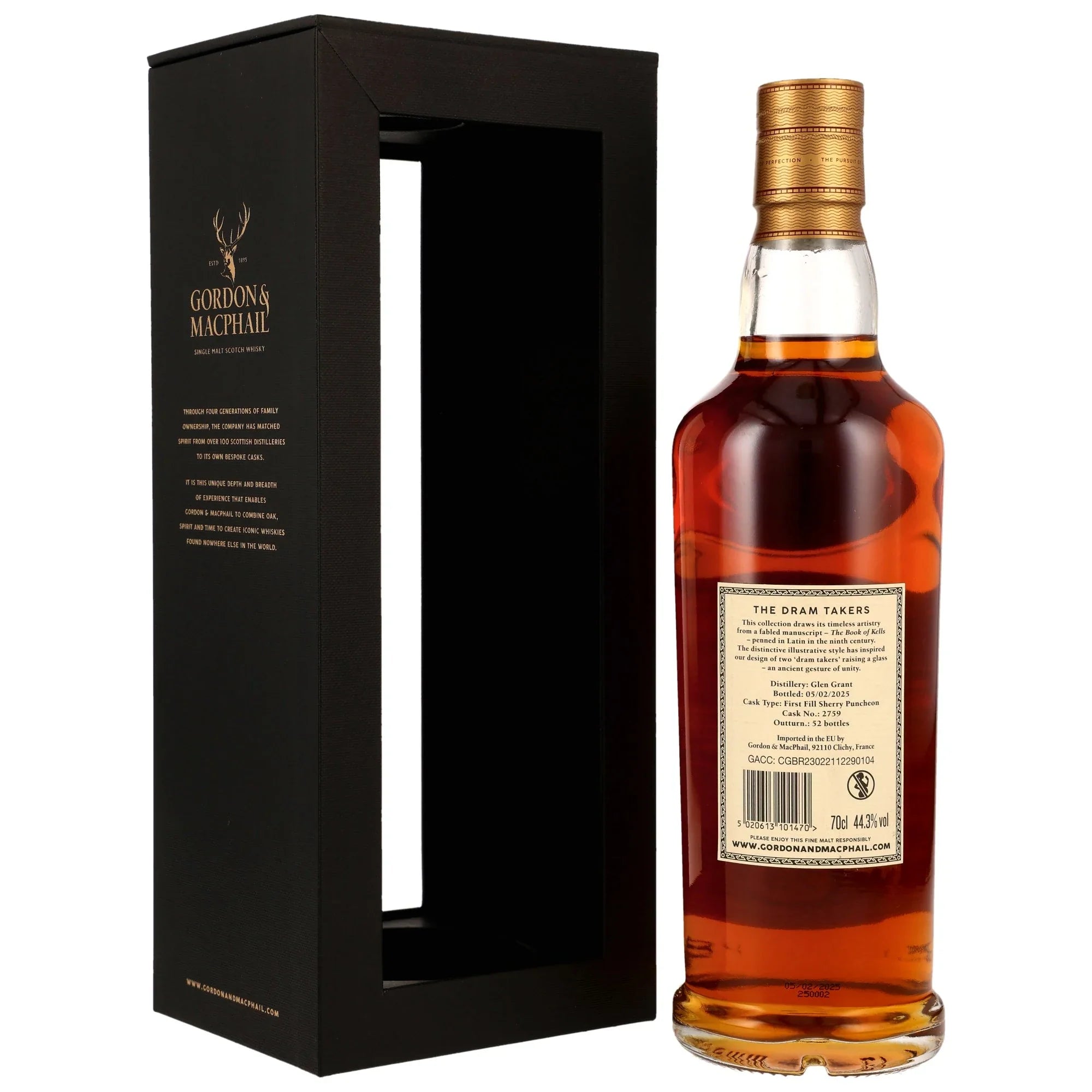 Glen Grant 1951/2025 73 Jahre Fass #2759 Gordon & MacPhail Dram Takers Collection Rückseite mit Box