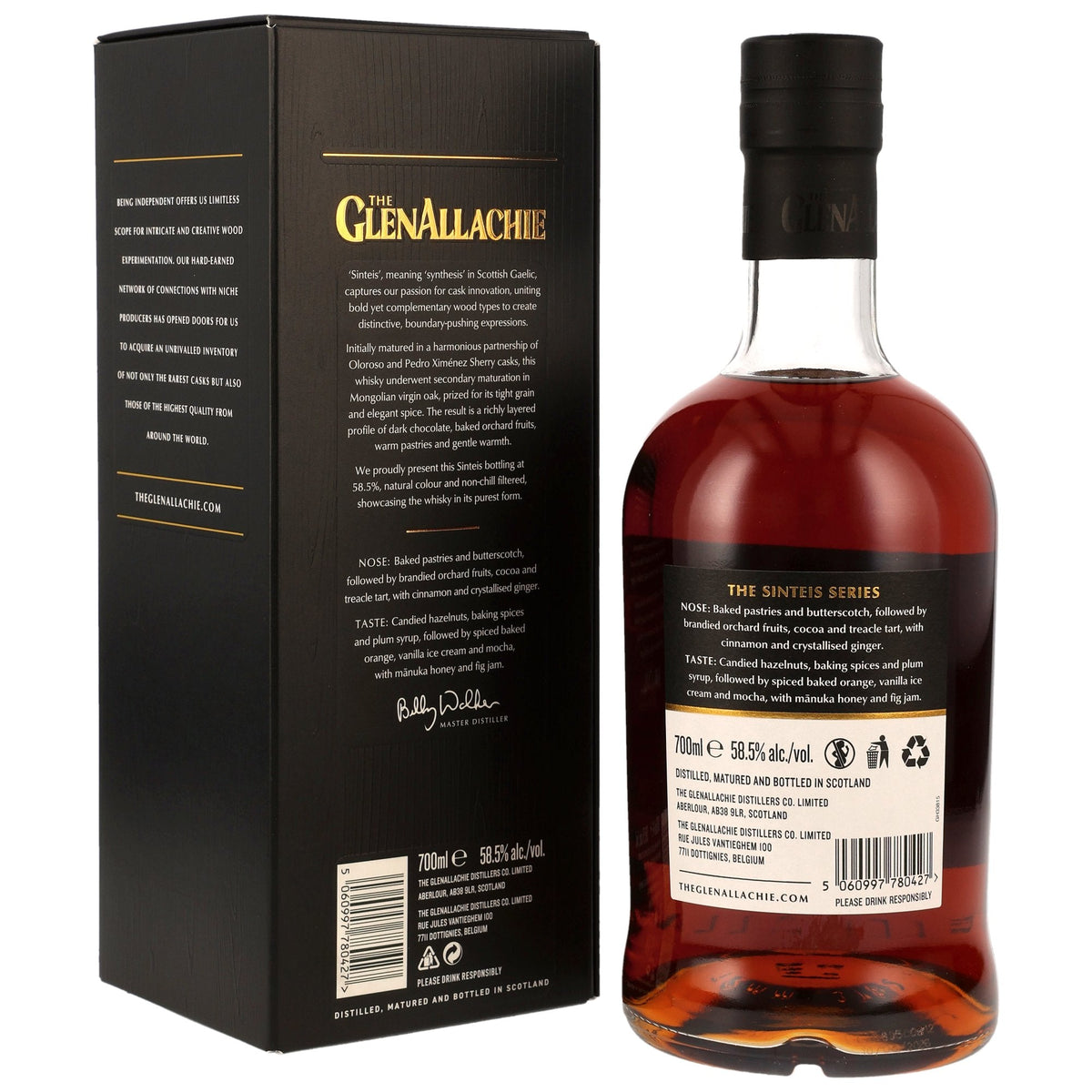 GlenAllachie Sinteis Part IV 10 Jahre Flasche und Geschenkverpackung Rückseite