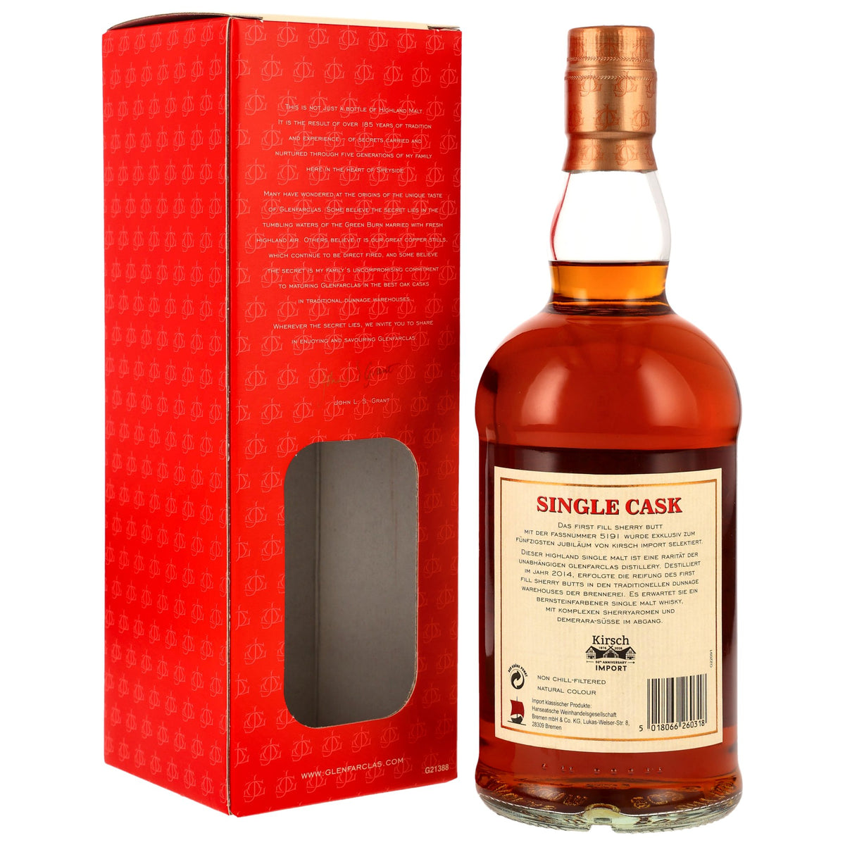 Glenfarclas 2014/2026 1st Fill Sherry Butt #5191 Whisky Live Germany 64,4% vol. 700ml – Rückansicht und Etikett