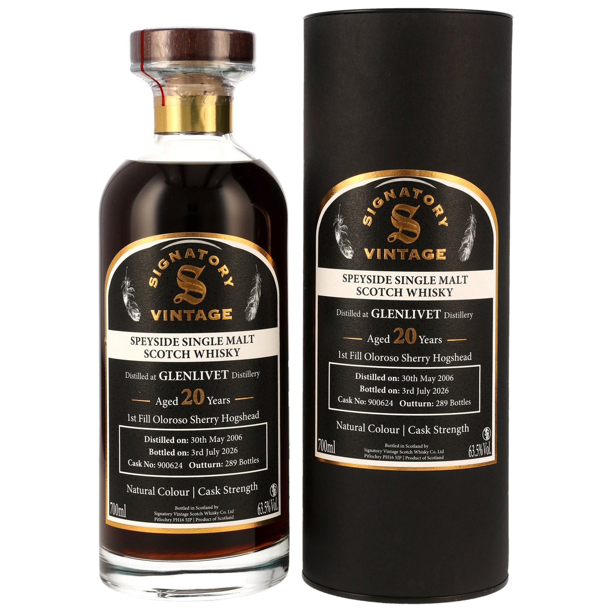Glenlivet 2006/2026 20 Jahre First Fill Oloroso #900624 Signatory Ibisco Decanter 63,5% vol. 700ml – Vorderansicht