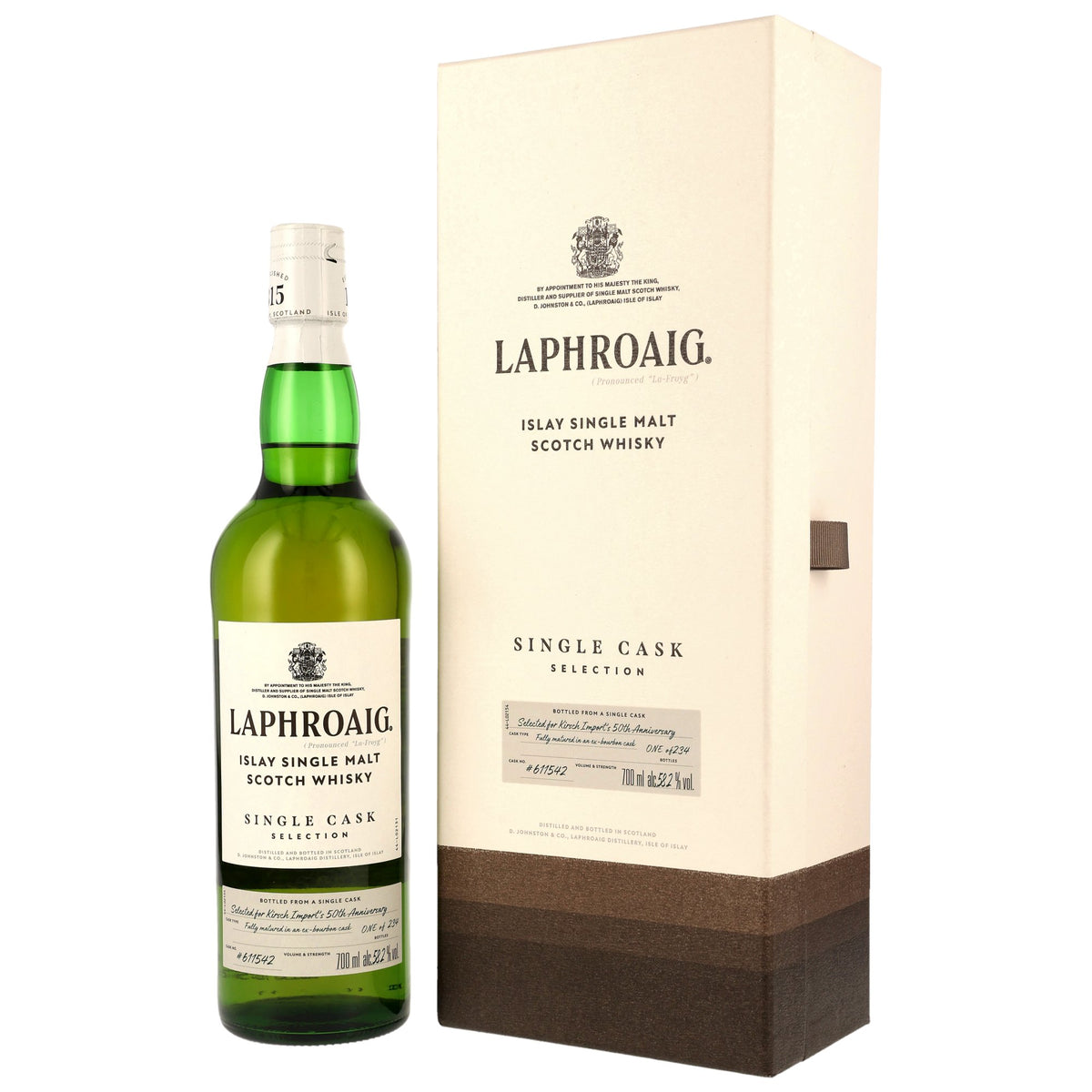 Laphroaig Bourbon Single Cask 611542 mit 58,2 % vol. – Flasche und Geschenkverpackung