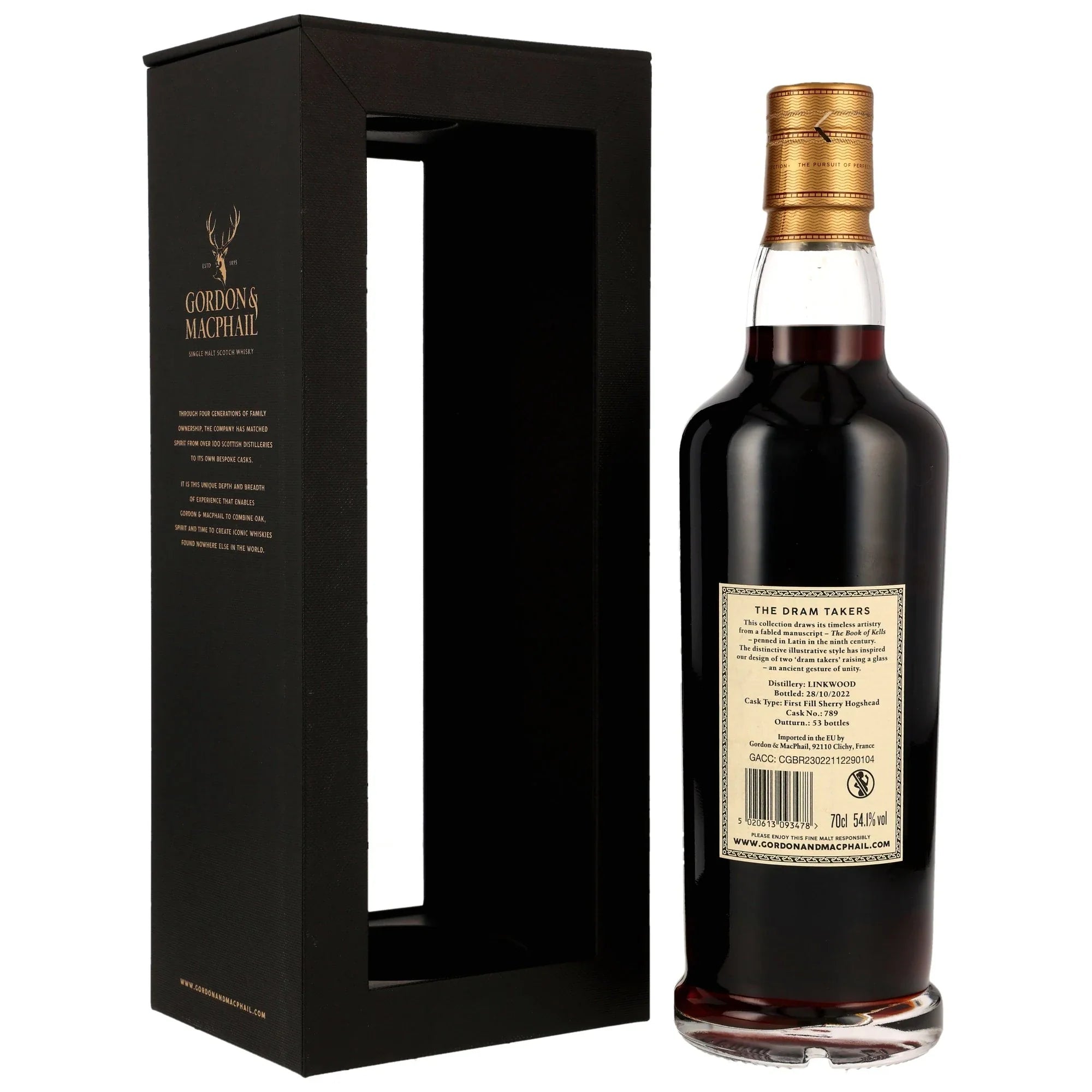 Linkwood 1966/2022 56 Jahre Fass #789 Gordon & MacPhail Dram Takers Collection Rückseite mit Box