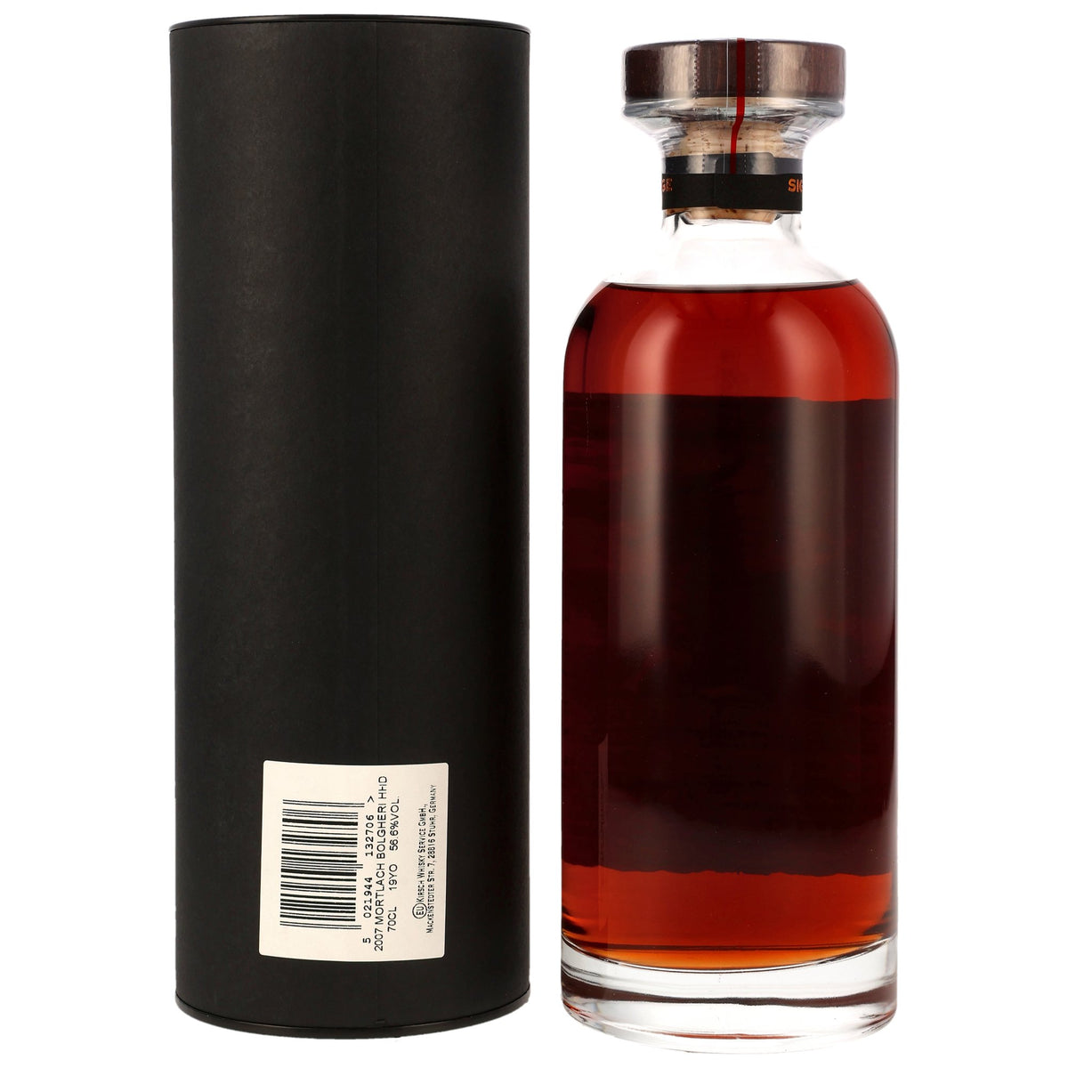 Mortlach 2007/2026 19 Jahre First Fill Bolgheri #102 Signatory Kirsch Dragon 56,6% vol. 700ml – Rückansicht und Etikett