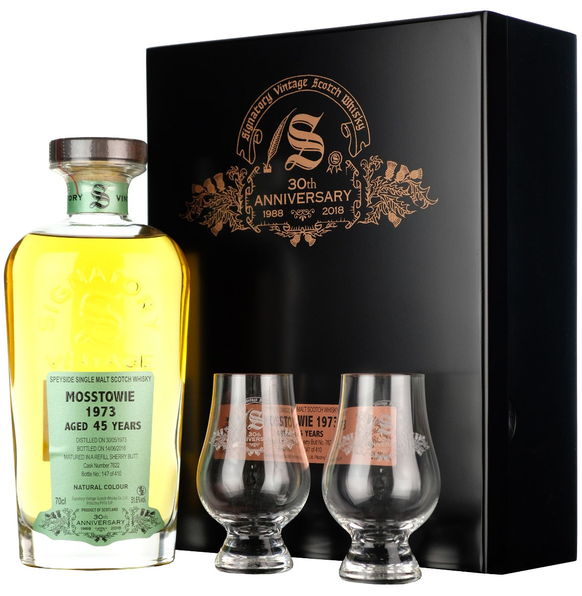 Mosstowie 1973/2018 45 Jahre Fass #7622 Signatory 30th Anniversary 51,6% vol. 700ml mit 2 Gläsern