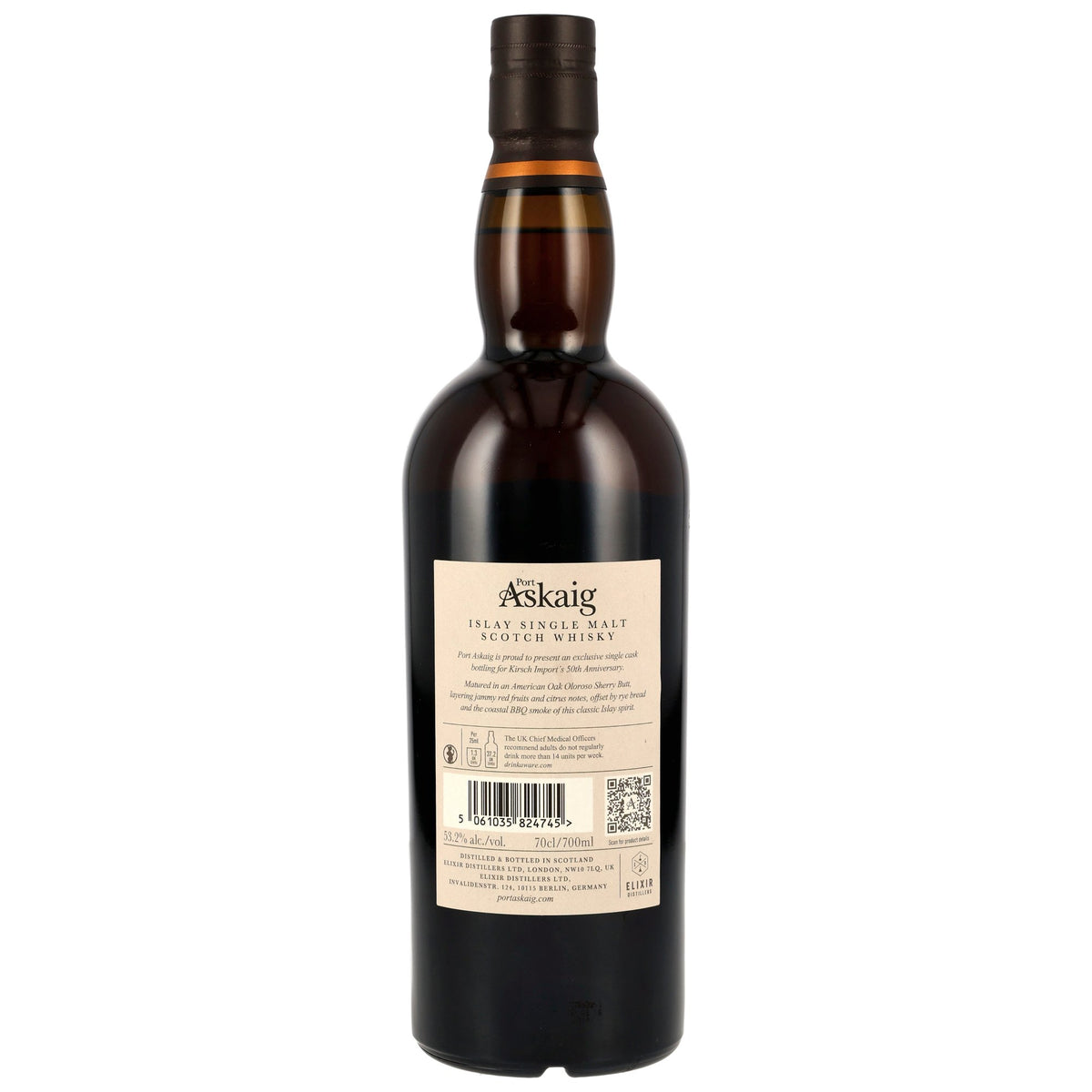 Port Askaig 2013/2026 13 Jahre Oloroso Sherry Butt #4419 53,2% vol. 700ml – Rückansicht und Etikett